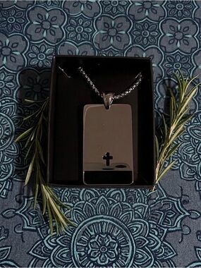 NEW Avon Men's Stainless Steel Onyx Spiritual Necklace, Perfect for Engraving!